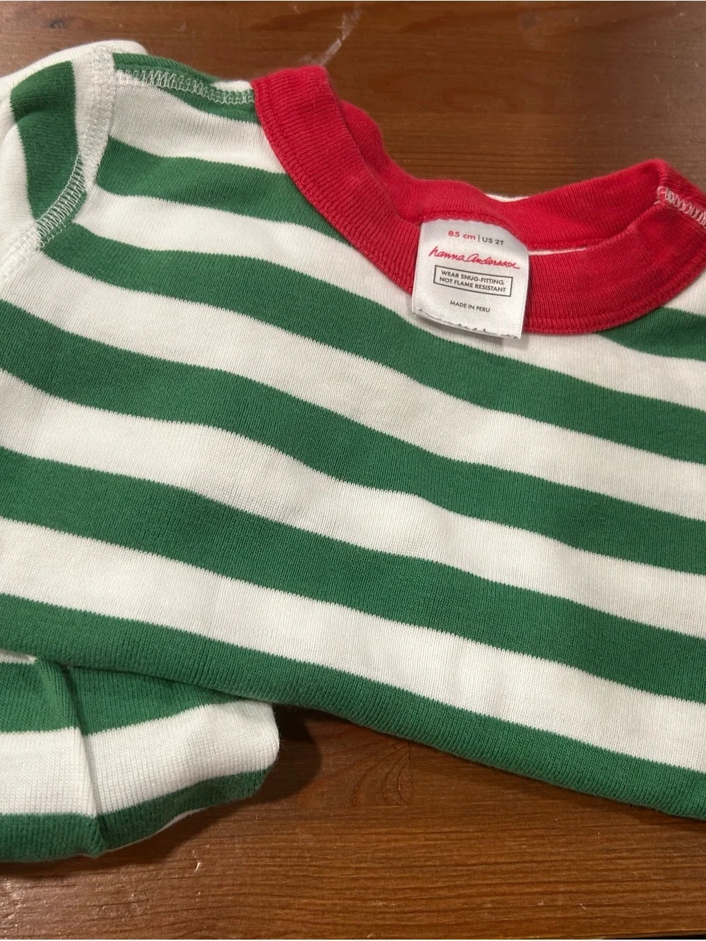 Hanna Andersson Green & White Striped Pajama Set with Red Trim